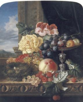 愛德華 拉德爾 Still Life with Fruit, Flowers and a Bird's Nest